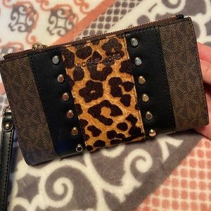 Leopard print MK smartphone wristlet